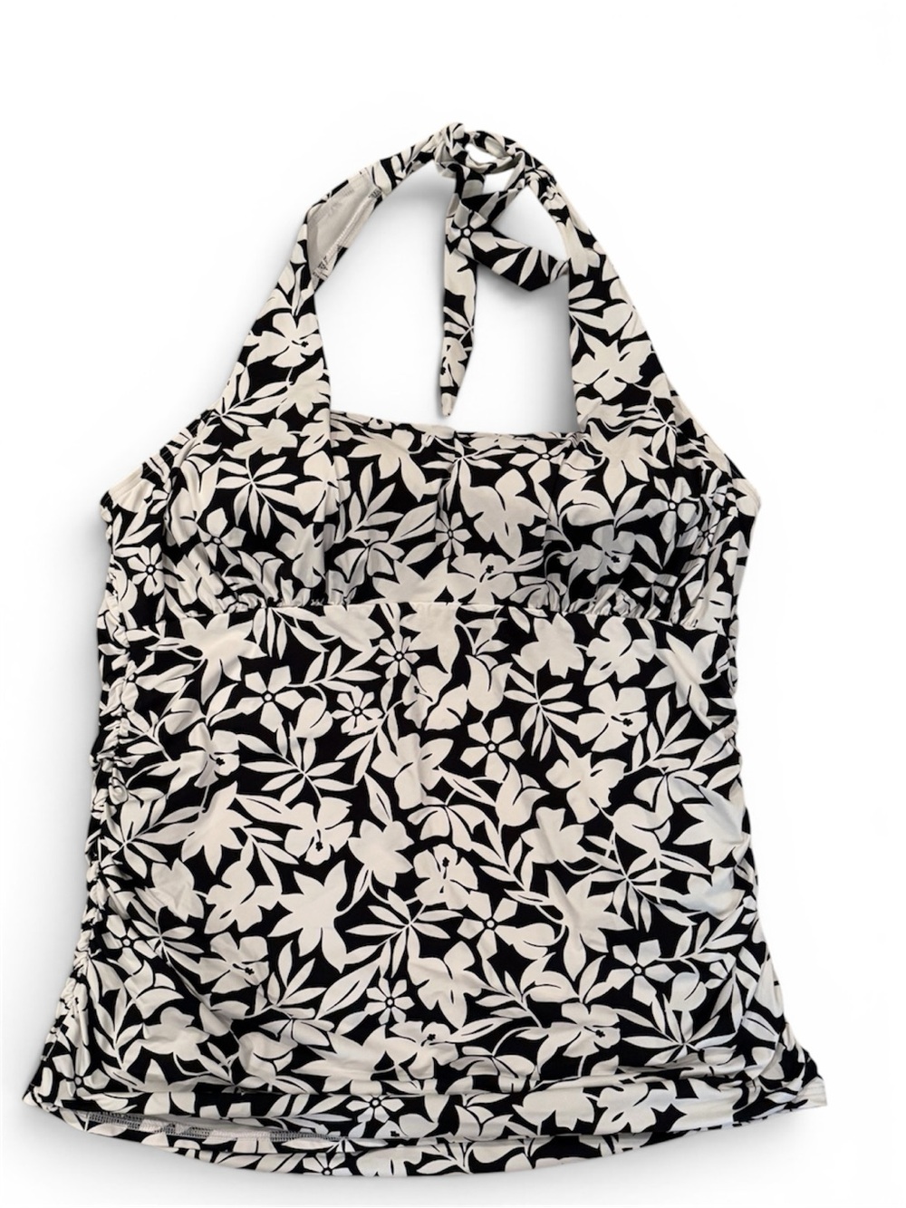 Lands End Black & White Floral Halter Tankini Top Long